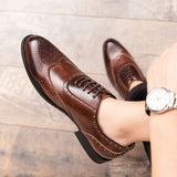 Yeknu Men Leather Fashion Shoes Low Heel Fringe Dress Shoes Brogue Spring Ankle Boots Vintage Classic Casual Shoes 1101-2