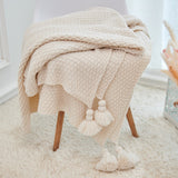 Yeknu Nordic Knitted Blanket for Sofa Shawl Macrame Tassel Pompom Knitted Bedspread Blanket