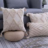 Yeknu Tassels Cushion Cover 45x 45cm/30x50cm Beige Pillow Cover  Handmade Square Home Decoration for living Room Bed Room Zip Open