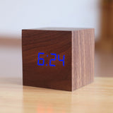 Yeknu New Qualified Digital Wooden LED Alarm Clock Wood Retro Glow Clock Desktop Table Decor Voice Control Snooze Function Desk Tools