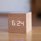 Yeknu New Qualified Digital Wooden LED Alarm Clock Wood Retro Glow Clock Desktop Table Decor Voice Control Snooze Function Desk Tools