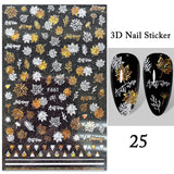 Yeknu 1pcs Black Gold Autumn Leaf 3D Nail Sticker Coconut Tree Leaf Pattern Adhesive Transfer Sticker Shiny DIY Nail Decoration