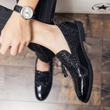 Yeknu Holfredterse New Men Dress Shoes Leather Luxury Fashion Groom Wedding Italian Style Oxford Brogue Fringed Shoes Plus Big Size 48