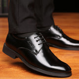 Yeknu New Formal Casual Faux Leather Black Men Business Wedding Quality Cowhide Breathable Retro Lace up Dress Shoes 1803