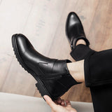 Yeknu Mens Shoes New High Quality Ankle Boot Classic Dress Chelsea Winter Zipper Martin Boots Size 38-48 Black/Brown 7528