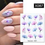 Yeknu 1Pc Spring Water Nail Decal And Sticker Flower Leaf Tree Green Simple Summer DIY Slider For Manicuring Nail Art Watermark