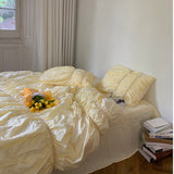 Yeknu Literary Fold Bubble Bedding Set 40S Washed Cotton Soft Double Size Adult Kid Bed Sheet Set Pillowcase Duvet Cover Set 4pcs
