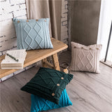Yeknu Nordic Solid  Pillow Cover 18" Double Cable Knit Diamond Cushion Cove Blue Dark Green Turquoise Ivory Button 45cm*45cm Soft