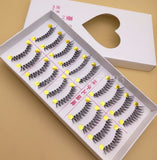 Yeknu Stems Fake Eyelashes Naturally 1 Box 10 Pairs Nude Makeup Natural Cross False Eyelashes Natural False Eyelashes Tool Makeup