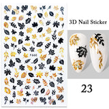Yeknu 1pcs Black Gold Autumn Leaf 3D Nail Sticker Coconut Tree Leaf Pattern Adhesive Transfer Sticker Shiny DIY Nail Decoration