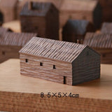 Yeknu Walnut Wood House Decoration Ornaments Nordic Handmade Wooden Architecture Miniature Craft Work Home Kids Room Nursery Decor