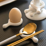 Yeknu White Ceramic Spoon Chopstick Ring Holder Egg Stand Support Chinese Korean Japanese Chop Stick Shelf Organizer Home Table Decor