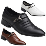 Yeknu Formal For Men Flat Leather Office Wide Fit Wedding Slip on Casual Pointed Business Shoes 16-1618 Plus Size 37-48