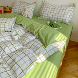 Yeknu Fashion Bedding Set White Green Double Bed Linens Nordic Duvet Cover Pillowcase Queen Size Flat Sheet Classic Grid Kids Winter