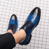 Yeknu Luxury Design Men Leather Crocodile Pattern Oxford Lace up Split Toe Office Wedding Formal Shoes Patchwork Shoes