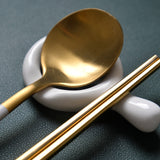 Yeknu White Ceramic Spoon Chopstick Ring Holder Egg Stand Support Chinese Korean Japanese Chop Stick Shelf Organizer Home Table Decor