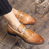 Yeknu Shoes For Brown Mens Formal Genuine Leather Oxford Italian Dress Shoes Wedding Slip on Business Shoes 369 Plus Size