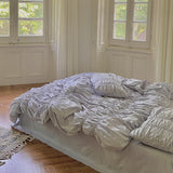 Yeknu Literary Fold Bubble Bedding Set 40S Washed Cotton Soft Double Size Adult Kid Bed Sheet Set Pillowcase Duvet Cover Set 4pcs