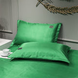 Yeknu Newest Products Pure Color Embroidered ice Silk Mat Bed Cover fitted sheet Pillowcases 3 pcs Luxury Bedding Green Color