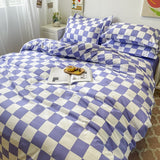 Yeknu King Size Bedding Set with Quilt Cover Flat Sheet Pillowcase Kids Girls Boys Checkerboard Pinted Single Double Bed Linen