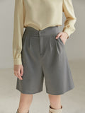 Yeknu Spring New Solid Office Lady Casual Women Pants Grey Straight Loose Knee Length Women Pants