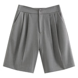 Yeknu Spring New Solid Office Lady Casual Women Pants Grey Straight Loose Knee Length Women Pants
