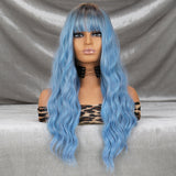 Yeknu Orange Lady Long Straight Synthetic Wig Natural Wave Wig with Bangs Heat-resistant Cosplay Hair