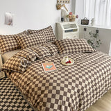Yeknu King Size Bedding Set with Quilt Cover Flat Sheet Pillowcase Kids Girls Boys Checkerboard Pinted Single Double Bed Linen