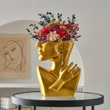 Yeknu Portrait Vase Statue Abstract Figure Flower Pots Decorative Tabletop Vase Garden Modern Home Resin Decora Art Nordic Home Decor