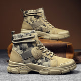 Yeknu Camouflage Shoes for Men Spring Fashion Lace Up Outdoor Male Booties Platform Desert Military Boots New Men's Ankle Boots