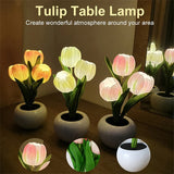 Yeknu New Tulip Table Lamp LED Bedside Lamp Simulation Flower Bouquet Bedroom Bedside Romantic Atmosphere Birthday Gift Home Decor