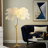 Yeknu Nordic Luxury Living Room Floor Lamp Ostrich Feather LED Floor Lamp for Bedroom Sofa Corner Modern Gold Resin Indoor Floor Light