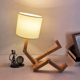 Yeknu Robot Shape Wooden Table Lamp E14 Lamp Holder 110-240V Modern Cloth Art Wood Desk Table Lamp Parlor Indoor Study Night Light