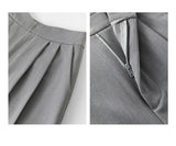 Yeknu Spring New Solid Office Lady Casual Women Pants Grey Straight Loose Knee Length Women Pants