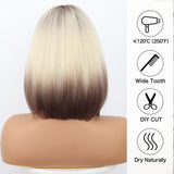 Yeknu Short Bob Wig Brown Middle Part Blonde Lady Bob Hair Synthetic Heat Resistant Wig Cosplay Wig