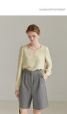 Yeknu Spring New Solid Office Lady Casual Women Pants Grey Straight Loose Knee Length Women Pants