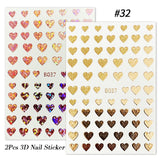 Yeknu 2PCS/SET 3D Nail Sticker Heart Geometry Pattern Character Face Image Leaves Flower Black White DIY Nail Art Decoration