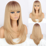 Yeknu Long Wavy Ombre Light Blonde Platinum Middle Part Hair Wig Cosplay Natural Heat Resistant Synthetic Wig For Women
