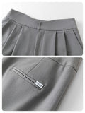 Yeknu Spring New Solid Office Lady Casual Women Pants Grey Straight Loose Knee Length Women Pants