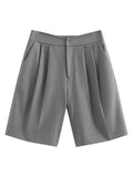 Yeknu Spring New Solid Office Lady Casual Women Pants Grey Straight Loose Knee Length Women Pants