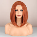 Yeknu Synthetic Short Black Bob Wigs For Black Women Ginger Orange Cosplay Wigs Straight Wig Daily Use