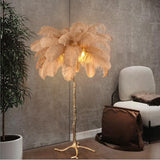 Yeknu Nordic Luxury Living Room Floor Lamp Ostrich Feather LED Floor Lamp for Bedroom Sofa Corner Modern Gold Resin Indoor Floor Light