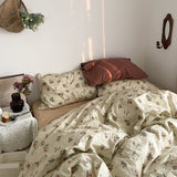Yeknu [MORE HOME] 100%Cotton Bedding Set Home Textile Vintage Floral Luxurious Pillowcase Sheet Quilt Cover Twin/Queen/Single Bed