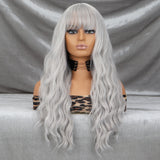 Yeknu Orange Lady Long Straight Synthetic Wig Natural Wave Wig with Bangs Heat-resistant Cosplay Hair