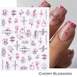 Yeknu 3D Nail Stickers Flower Pink Purple Cherry Blossoms Nail Art Decals Floral Leaf Summer Sliders Manicure Decor Tips CHCA764-776
