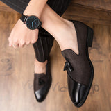 Yeknu Fashion Business Dress Men's Shoes Classic Leather Men Suits Shoes Slip-On Oxfords Shoes Party tassel designer shoes