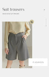 Yeknu Spring New Solid Office Lady Casual Women Pants Grey Straight Loose Knee Length Women Pants