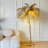 Yeknu Nordic Luxury Ostrich Feather LED Floor Lamps Modern Gold Resin Living Room Home Decor Lampara De Pie Salon Chevet Indoor Lights
