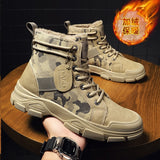 Yeknu Camouflage Shoes for Men Spring Fashion Lace Up Outdoor Male Booties Platform Desert Military Boots New Men's Ankle Boots