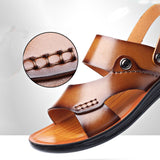Yeknu New Summer Men Sandals Holiday Outdoor Leather Beach Sandals Flat Non-slip Soft Casual Male Footwear Travel Slippers